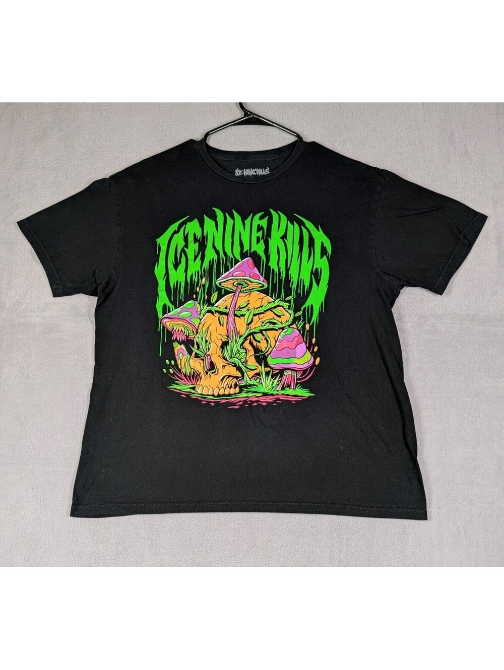 Ice Nine Kills Mens XL Black Horror Skull Mushroom Graphic Band T Shirt Cotton